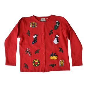 Vintage Ugly Christmas Cardigan Jacket – Embroidered Holiday Theme Small